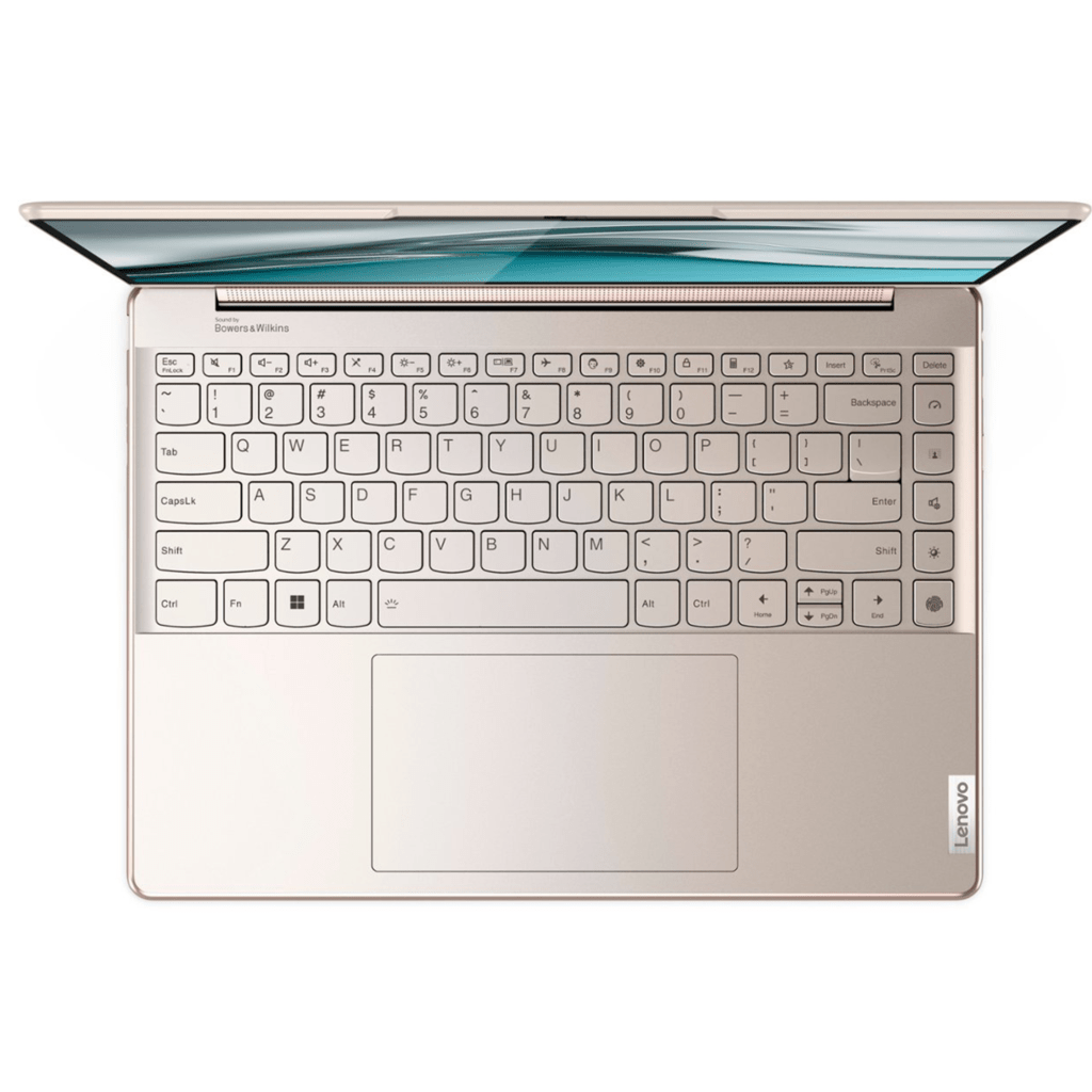 Close-up of the keyboard and touchpad on the Lenovo Yoga 9i 14 inch laptop