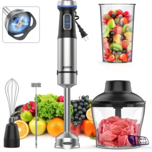Ganiza 5-in-1 immersion hand blender 1000W with chopper, whisk and frother