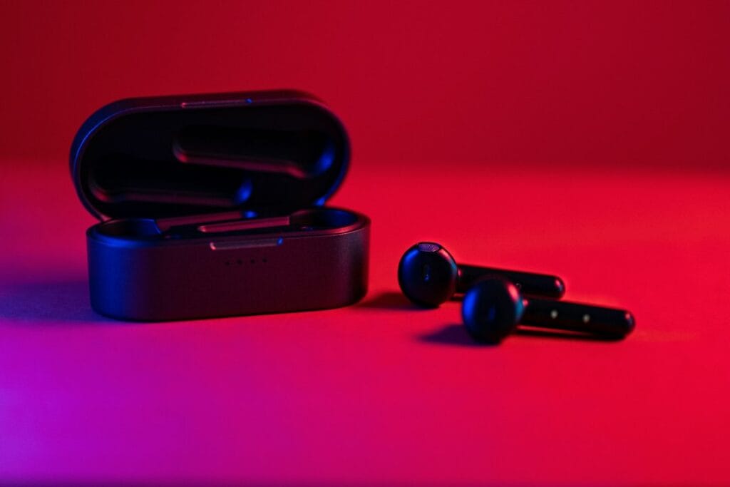 Black and blue wireless earbuds