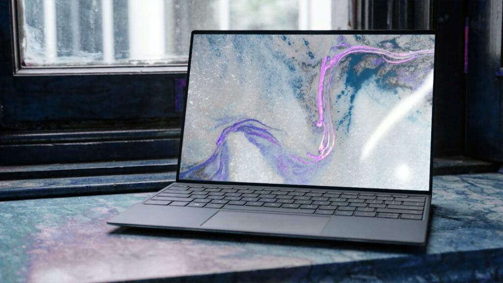 Thin laptop with a colourful screen