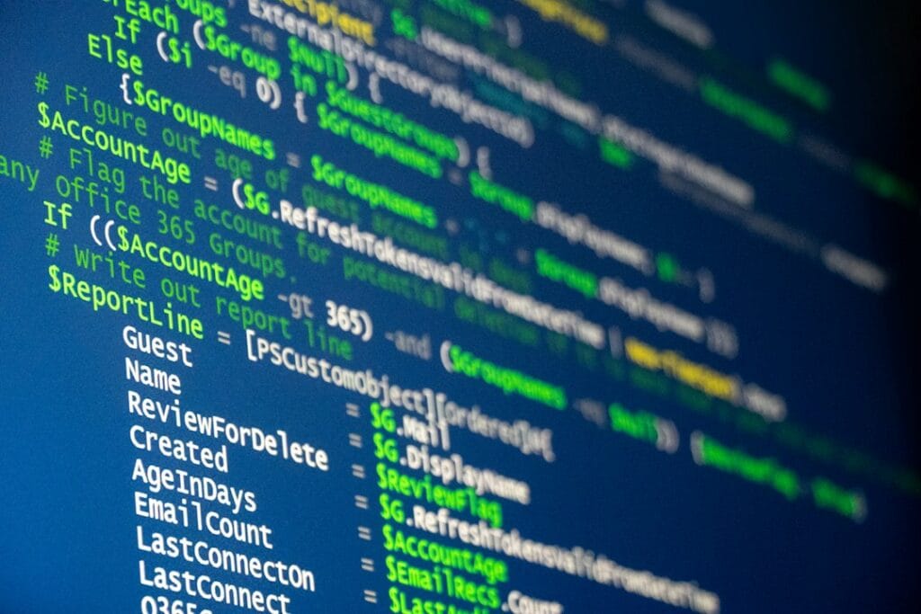 Computer code displayed on a screen