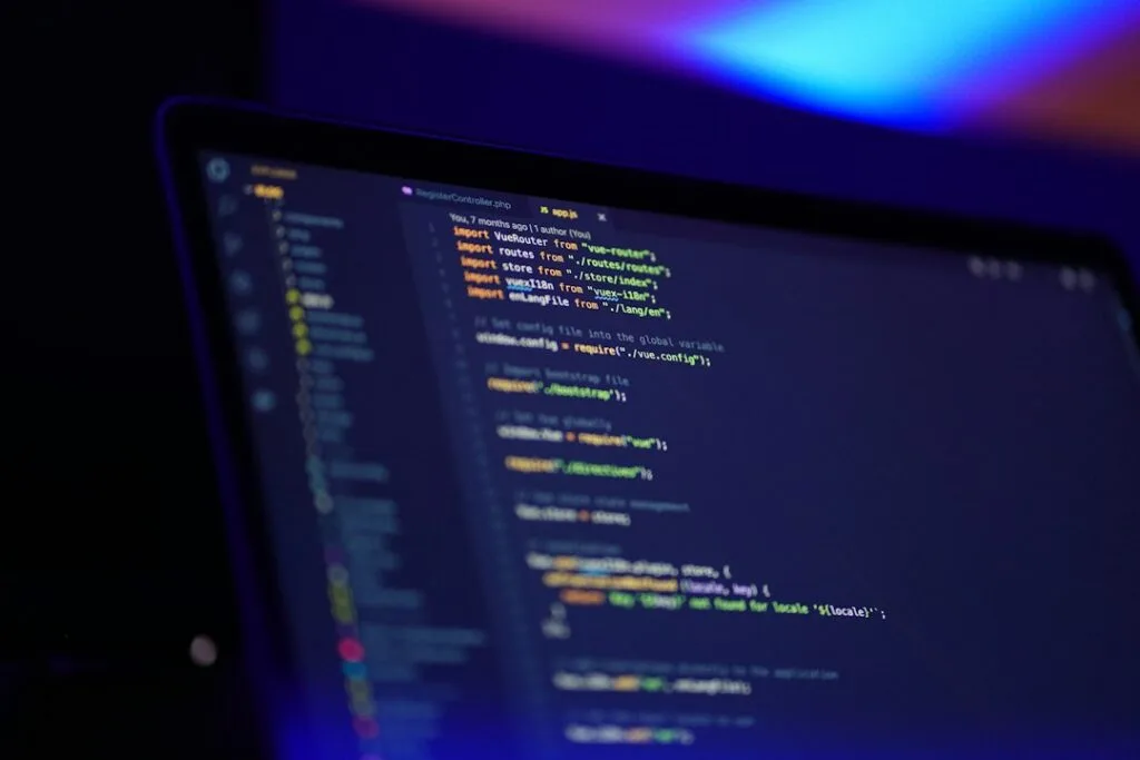Laptop screen showing colorful code