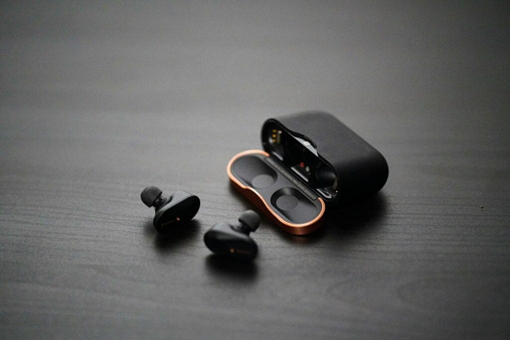 Black wireless earbuds