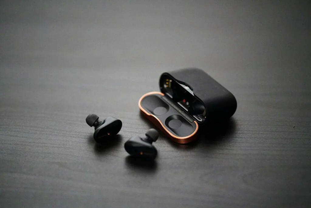 Black wireless earbuds
